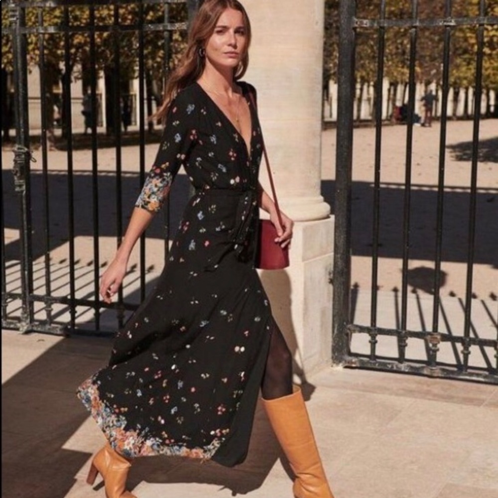 Sezane Gillian Maxi Dress Floral Black Size 36